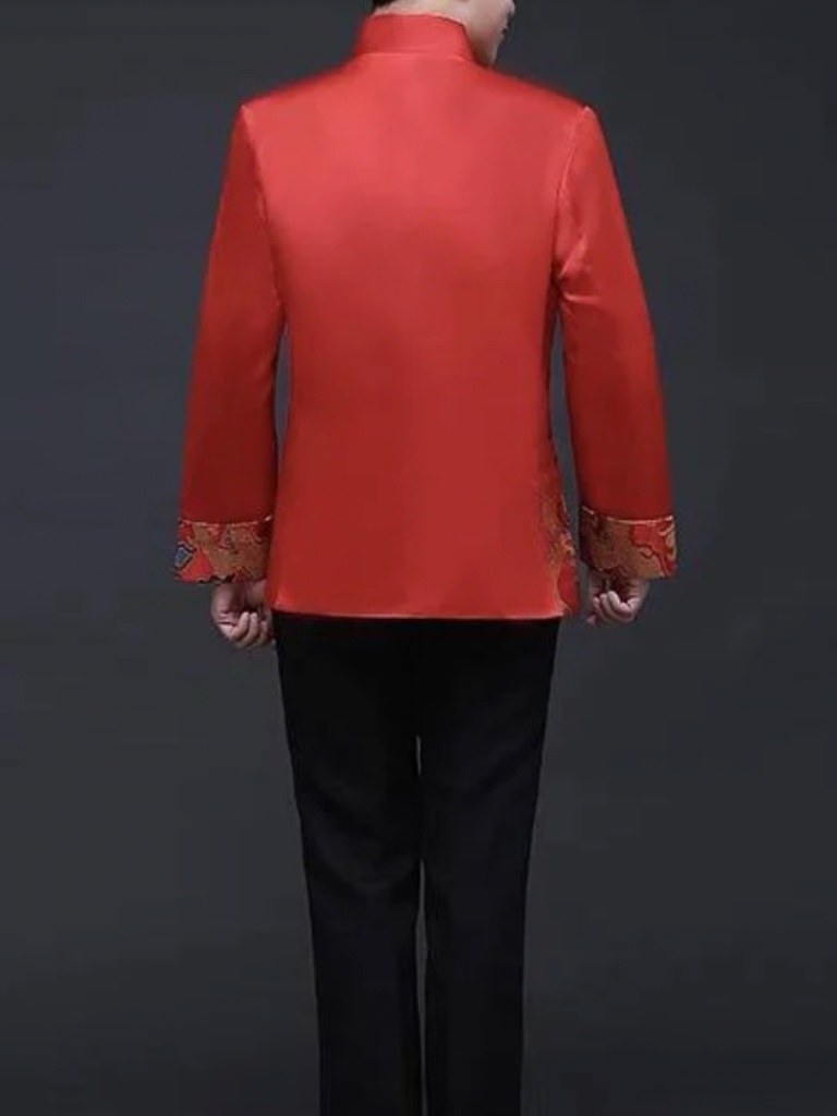 Beth And Brian Qipao - Men's, Red With Gold Dragon For Chinese Wedding — image 2 of 4